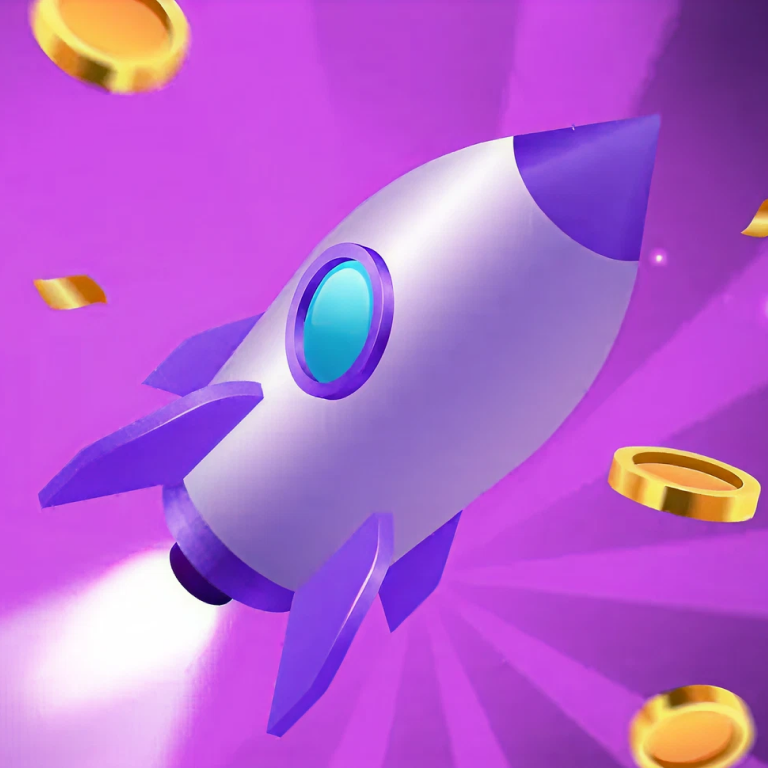Crash game rocket icon with coin trail